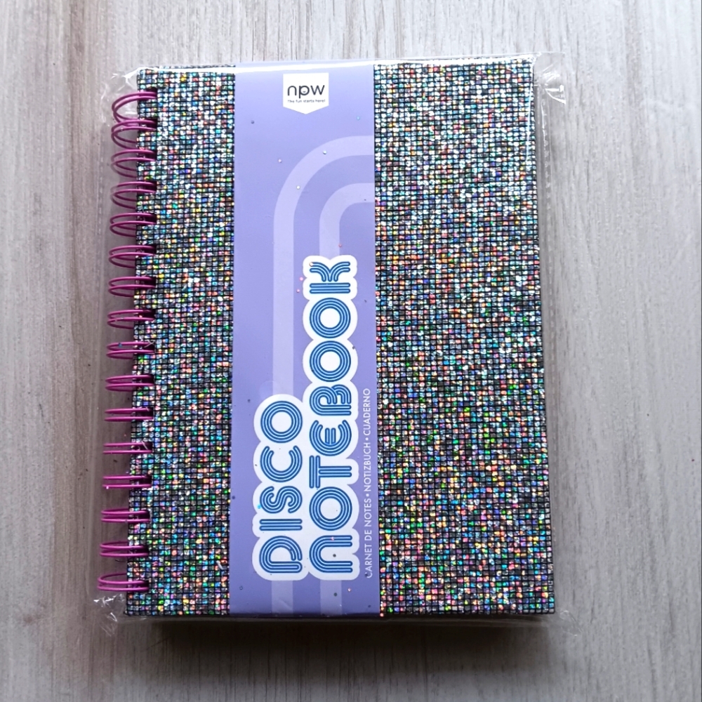 NEW NPW Disco Notebook Spiral Bound Metallic Glitter Lined 6"